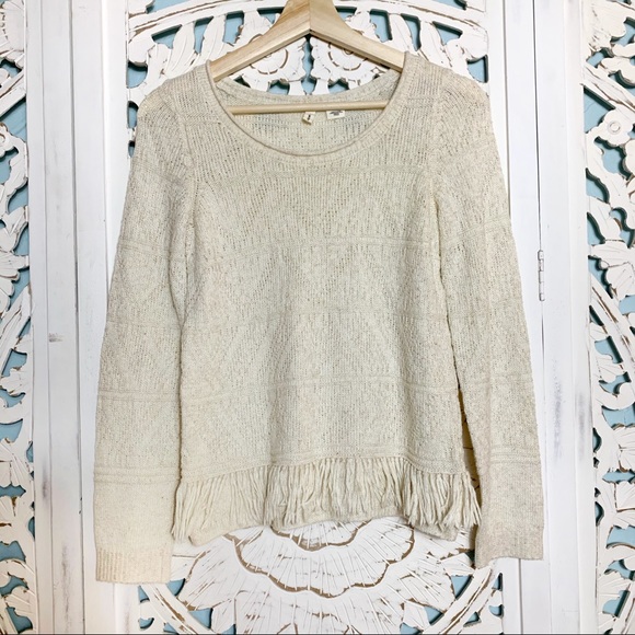 Anthropologie | Sweaters | Anthropologie Moth Cream Fringe Sweater ...